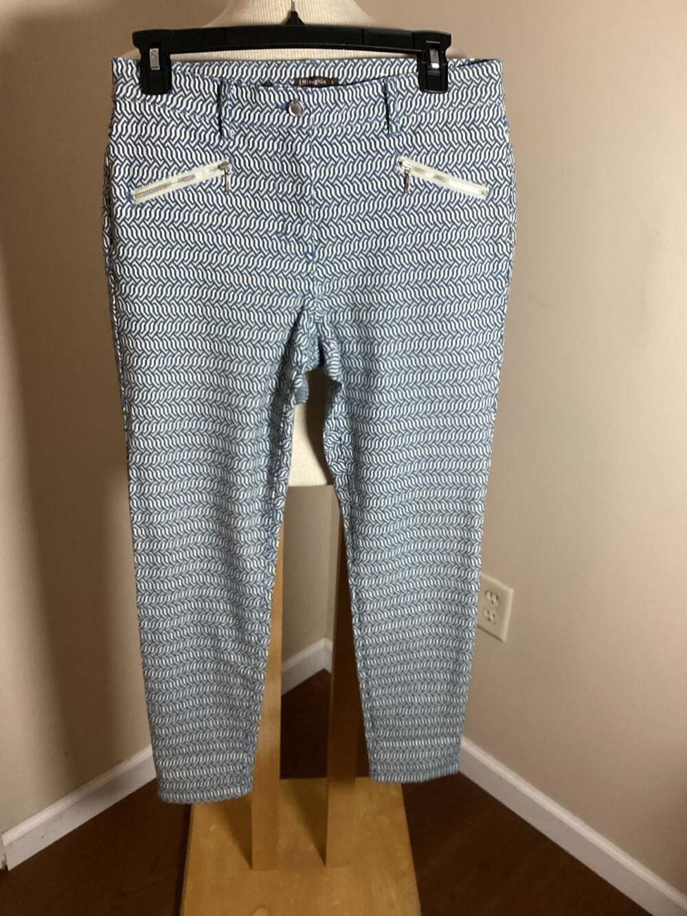 J. McLaughlin Baxter Skinny Jeans Size 6 Blue Micro Aegean Link Pants